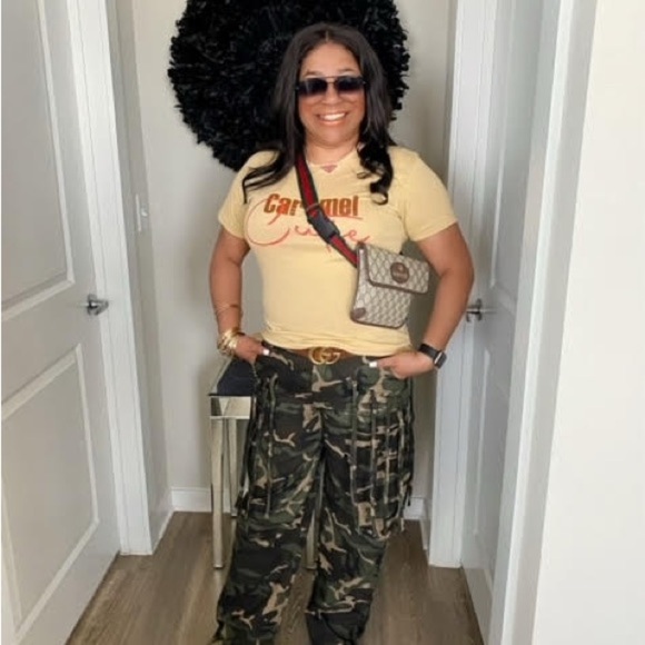 Women’s Fringe Cargo Camouflage Print Pants Sizes Small - Large - Picture 2 of 4